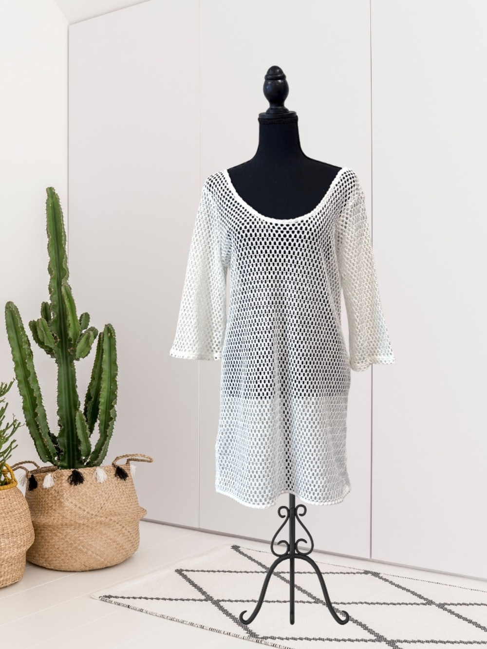 Kona Sol Flare Sleeve Open Knit Swim Cover Dress